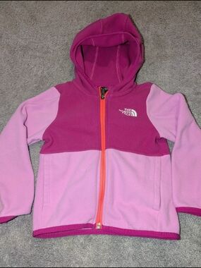 The North Face Girls' Pink & Magenta Hooded Fleece Jacket with Orange Zipper